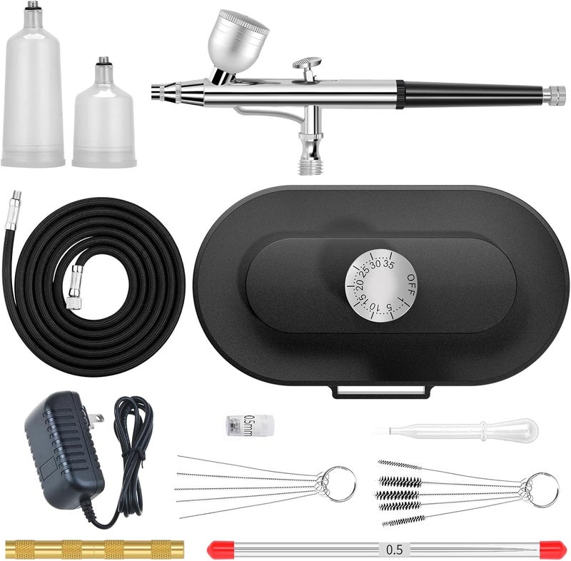 CBVCBV Airbrush Kit 0.3/0.5mm Nozzle/Sets,Kit with Air Compressor High Pressure Air Brush,Nail Airbrush,Ideal for Nails Art,Makeup,T-Shirt Painting,Cake ecorating DIY Model Crafting(Black) - Image 1